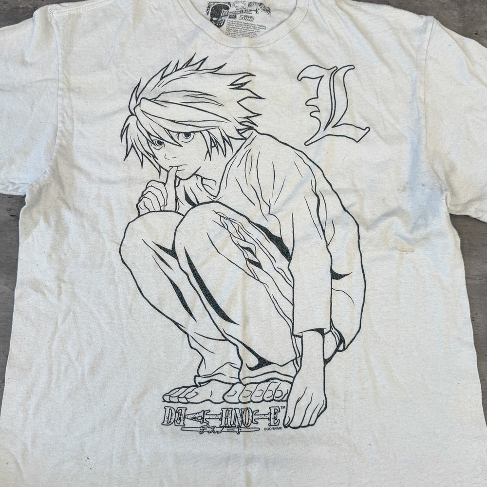 Vintage VTG Y2K 2000s 00s Death Note L Anime Graphic White T-Shirt Tee - Picture 4 of 7